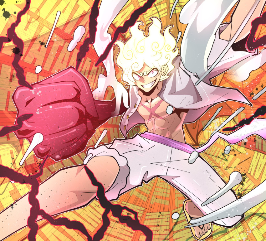 1boy, abs, artist_name, clenched_hand, collarbone, gear_fifth, hagoromo, haki