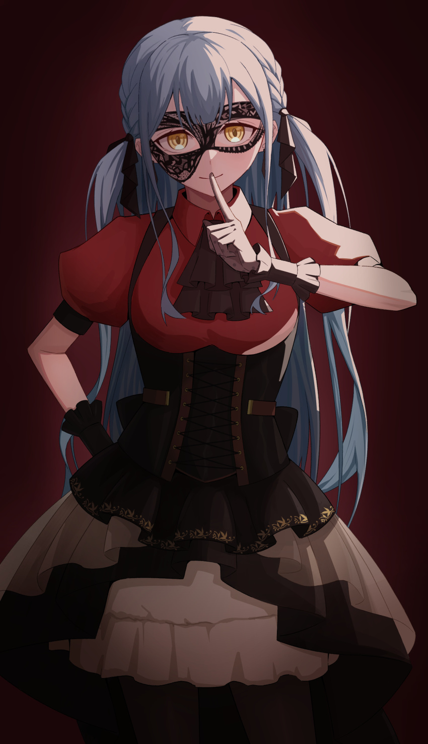 1girl, absurdres, ascot, bang_dream!, bang_dream!_it's_mygo!!!!!, black_ascot, black_corset, black_mask