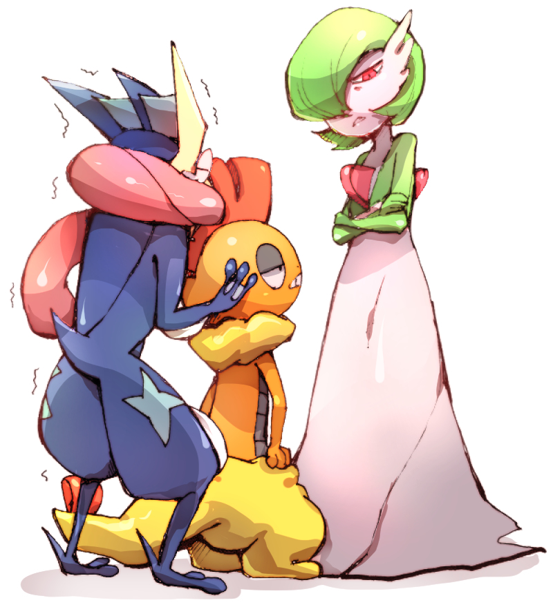 bad_id, bad_pixiv_id, blue_skin, bob_cut, colored_skin, crossed_arms, dress, gardevoir