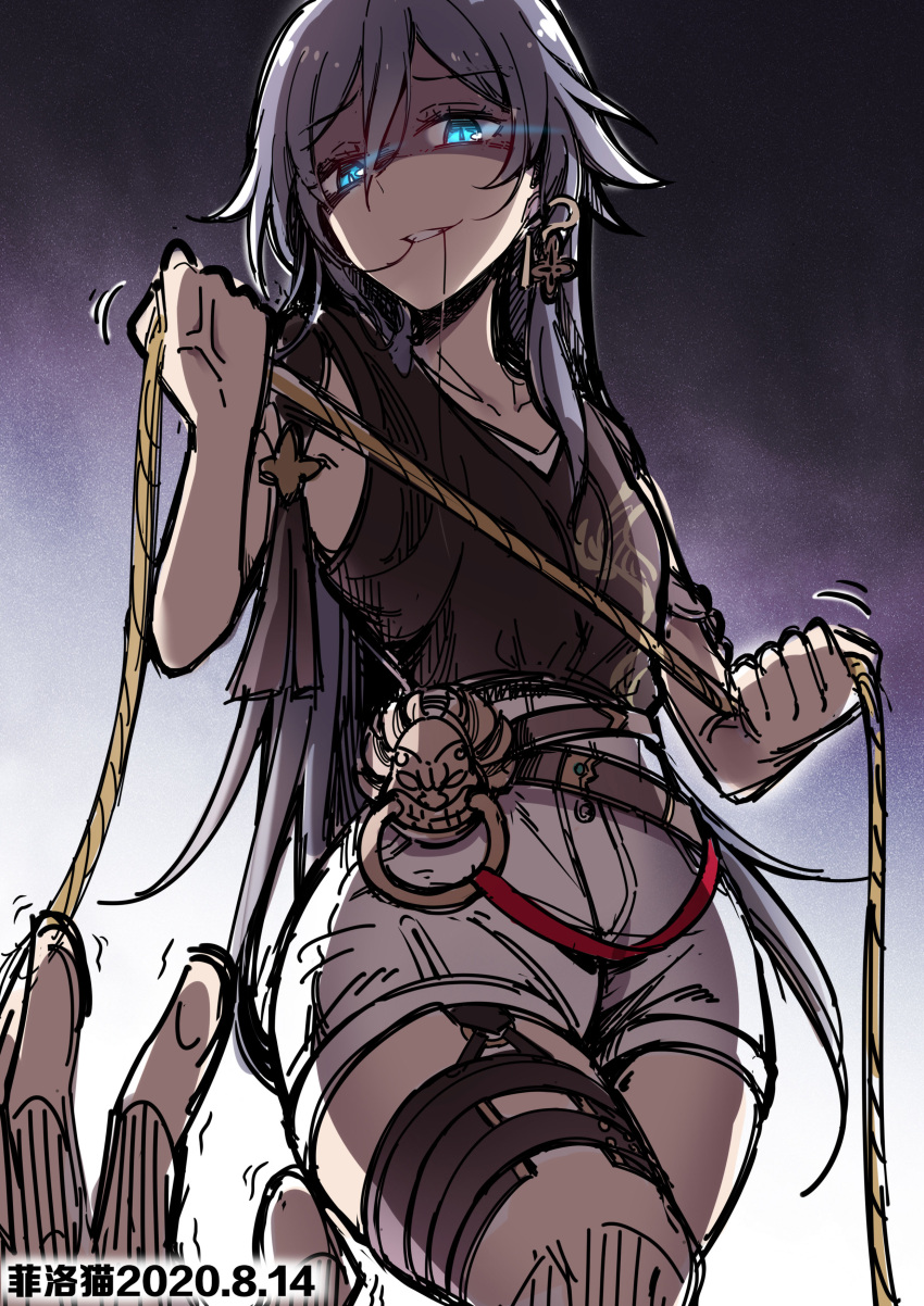 1boy, 1girl, absurdres, artist_name, belt, black_hair, black_shirt, blue_eyes