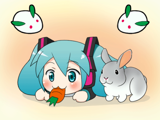 animated, animated_gif, aqua_eyes, aqua_hair, bunny, carrot, chibi, eating