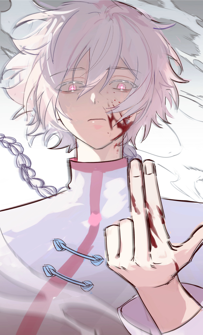 1boy, absurdres, blood, blood_on_face, chinese_clothes, guihai_yiquan, hair_between_eyes, highres