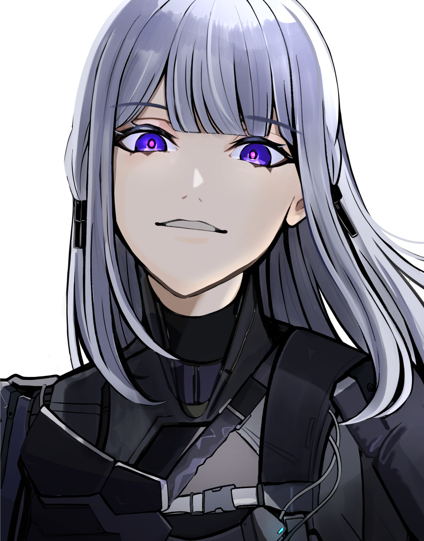 1girl, absurdres, alternate_hair_length, alternate_hairstyle, artificial_eye, blunt_bangs, bodysuit, girls_frontline