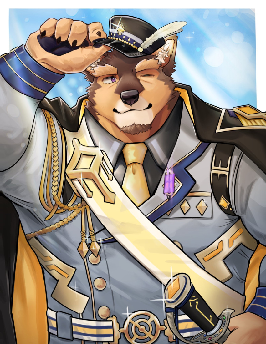 0110adj, 1boy, animal_ear_fluff, animal_ears, black_coat, black_hat, black_shirt, brown_fur