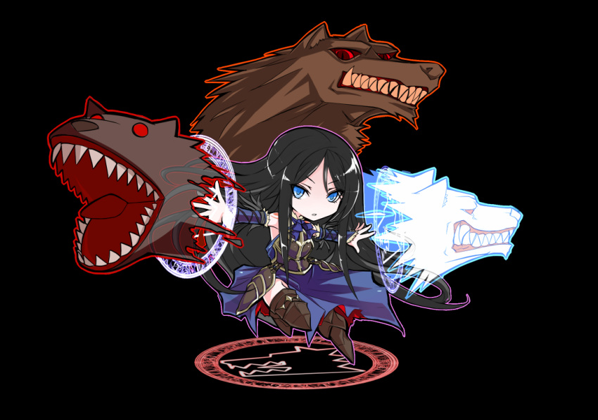 attack, black_hair, blue_eyes, boots, bridal_gauntlets, castlevania, castlevania:_order_of_ecclesia, cerberus