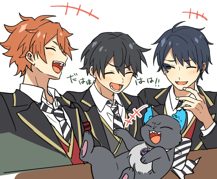 +++, 3boys, :d, ^_^, ace_trappola, black_hair, black_jacket, black_necktie