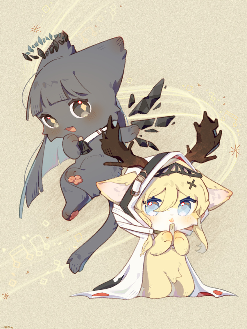 animal, animalization, antlers, arknights, blue_eyes, cat, chinese_commentary, commentary_request