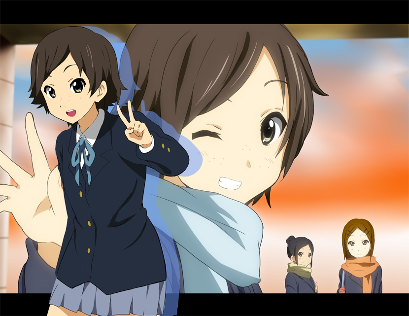 black_hair, extra, freckles, grin, hatasuke, iida_keiko, k-on!, nakajima_nobuyo