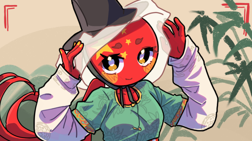 1girl, banbi, brown_eyes, china_(countryhumans), chinese_clothes, colored_skin, countryhumans, hanfu