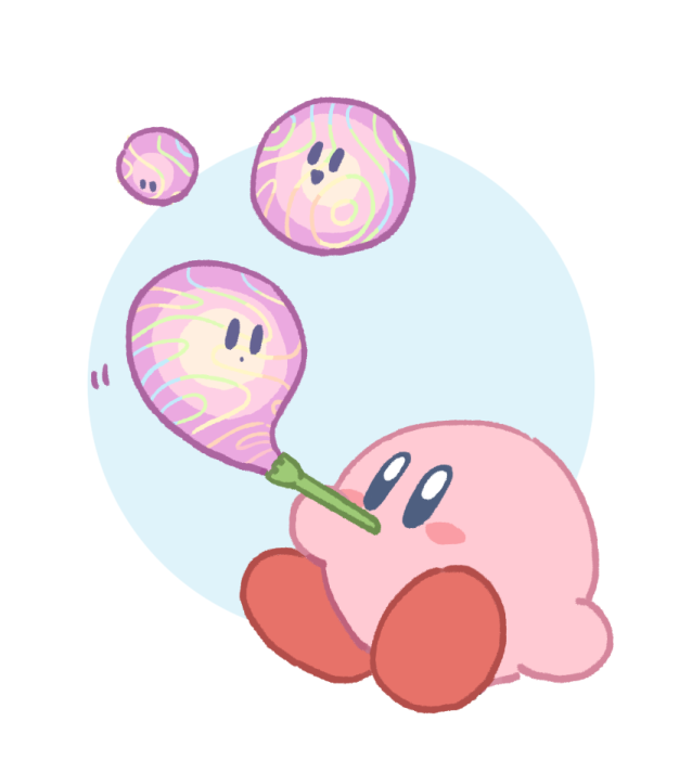 blowing_bubbles, blush_stickers, bubble_pipe, colored_skin, kirby, kirby:_star_allies, kirby_(series), lena18
