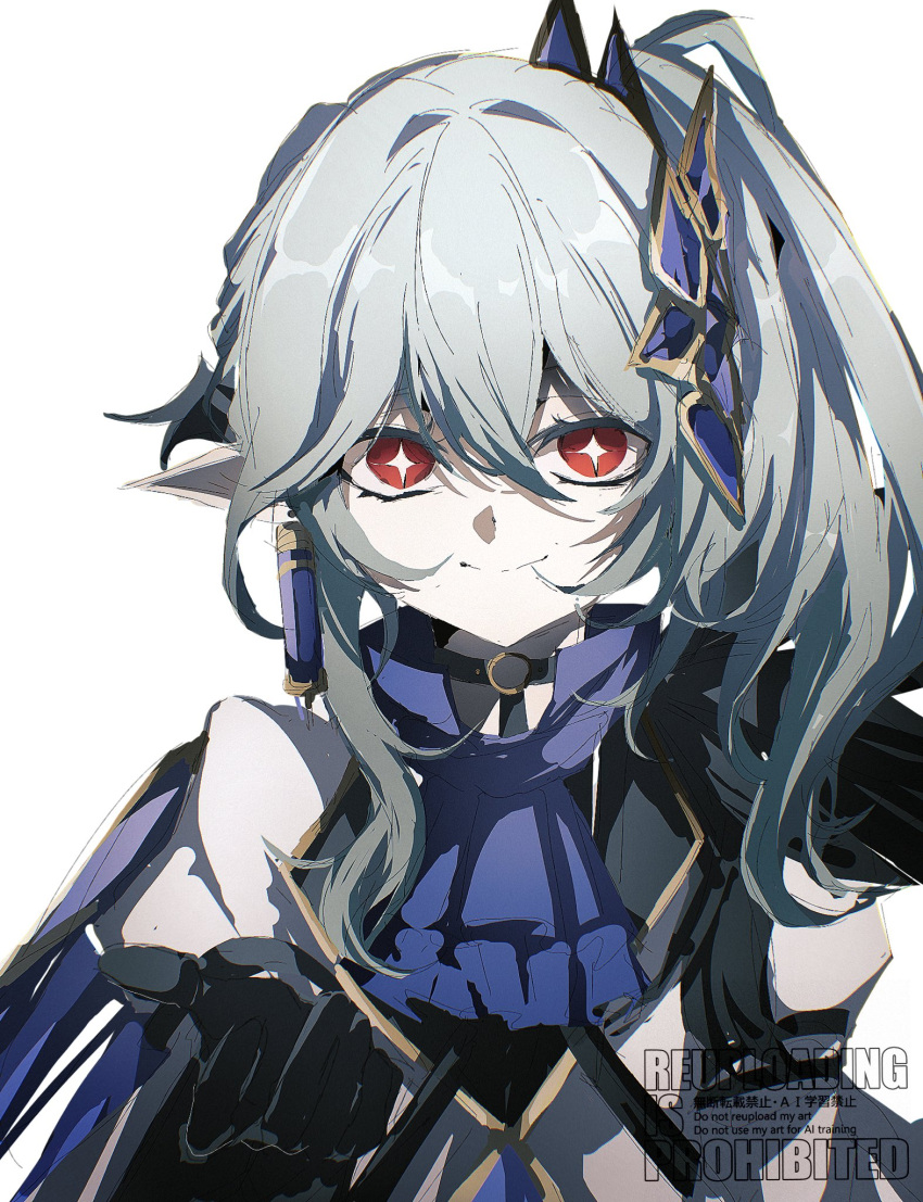 1girl, ascot, black_choker, black_gloves, blue_ascot, choker, closed_mouth, coat