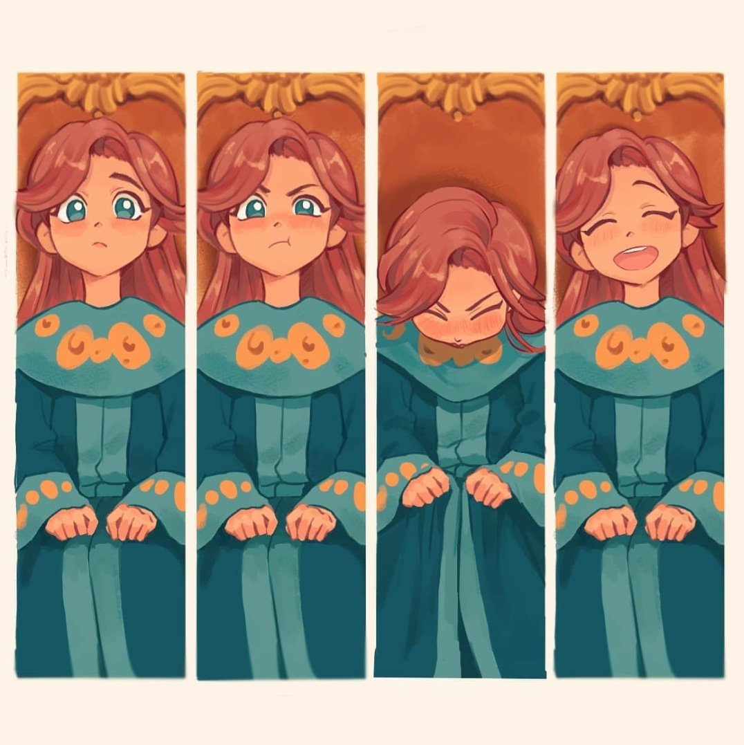 00in3, 1girl, ^_^, aged_down, anastasia_(1997), anya_(anastasia), aqua_dress, blue_eyes, blush, child, closed_eyes, commentary_request, dress, korean_commentary, long_hair, long_sleeves, looking_at_viewer, open_mouth, redhead, sitting, smile, solo, teeth, upper_teeth_only