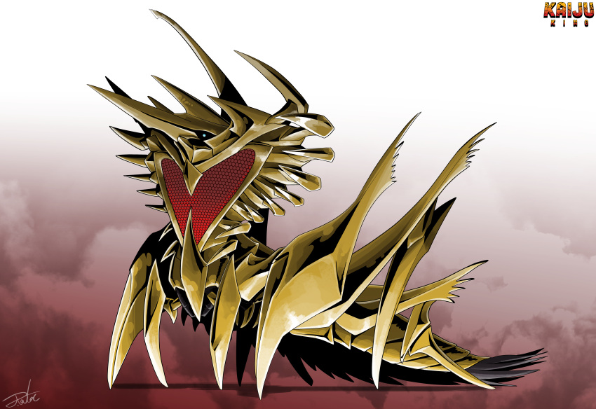 absurdres, blue_eyes, bug, english_text, full_body, gamera_(series), gradient_background, gugenheim98