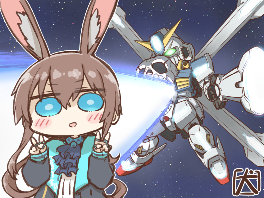 1girl, akanotanin13, amiya_(arknights), animal_ears, arknights, ascot, black_jacket, blue_ascot