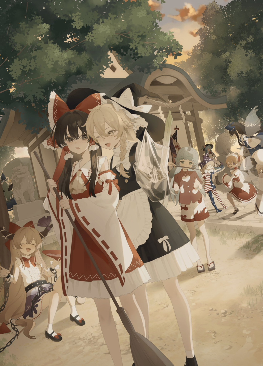 6+girls, ;d, ^_^, alcohol, american_flag, american_flag_dress, american_flag_print, apron