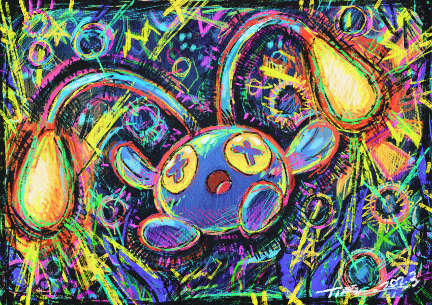 :o, absurdres, animal_focus, antennae, blue_pupils, bubble, chinchou, cross-shaped_pupils
