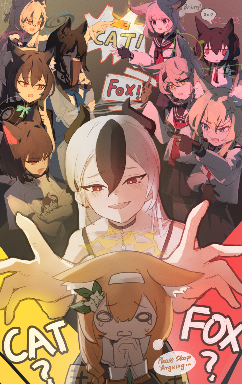 6+girls, absurdres, akira_(blue_archive), animal_ear_fluff, animal_ears, black_choker, black_hair, black_horns