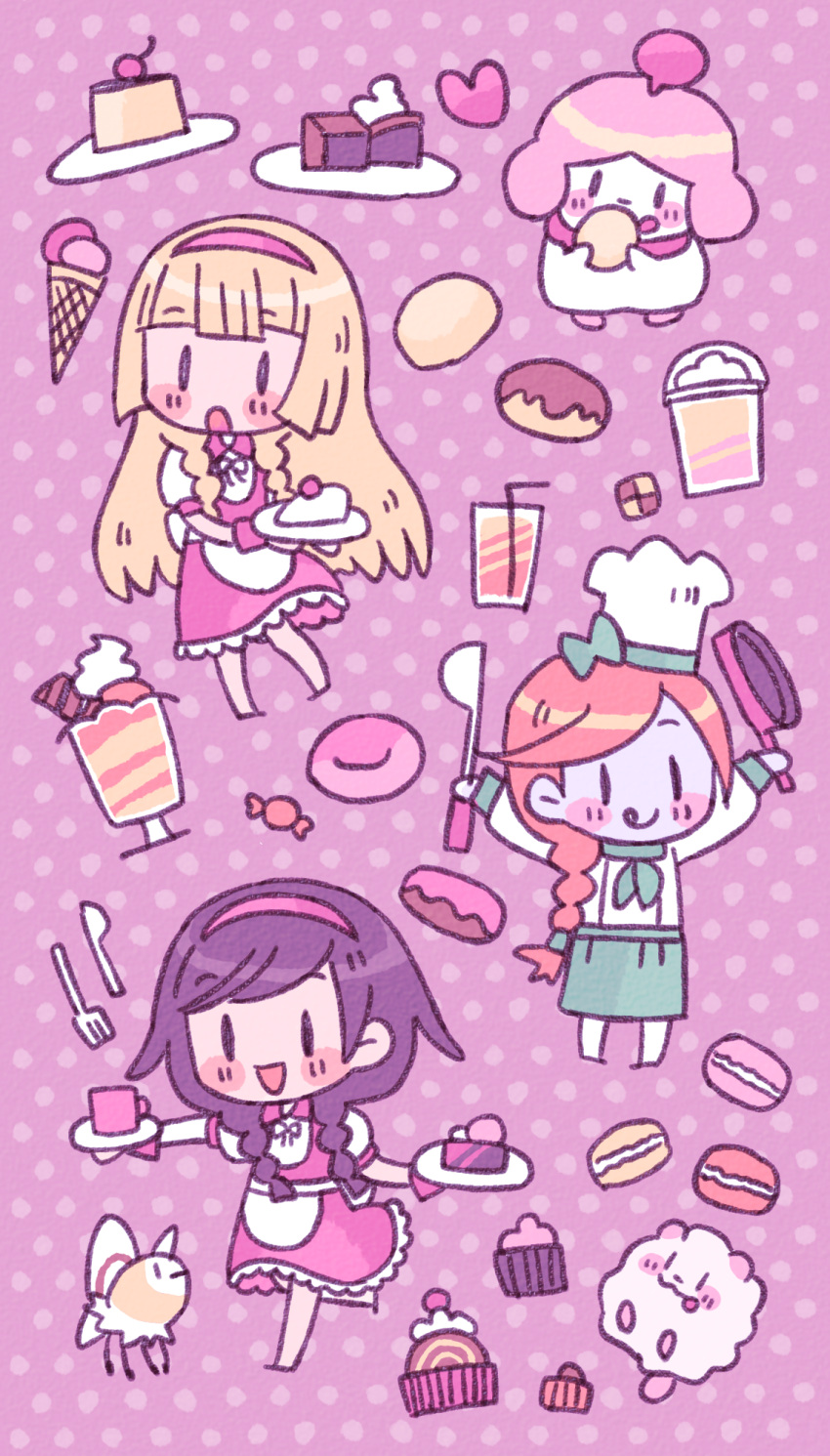 3girls, :d, :o, :p, :q, alternate_costume, black_hair, blonde_hair