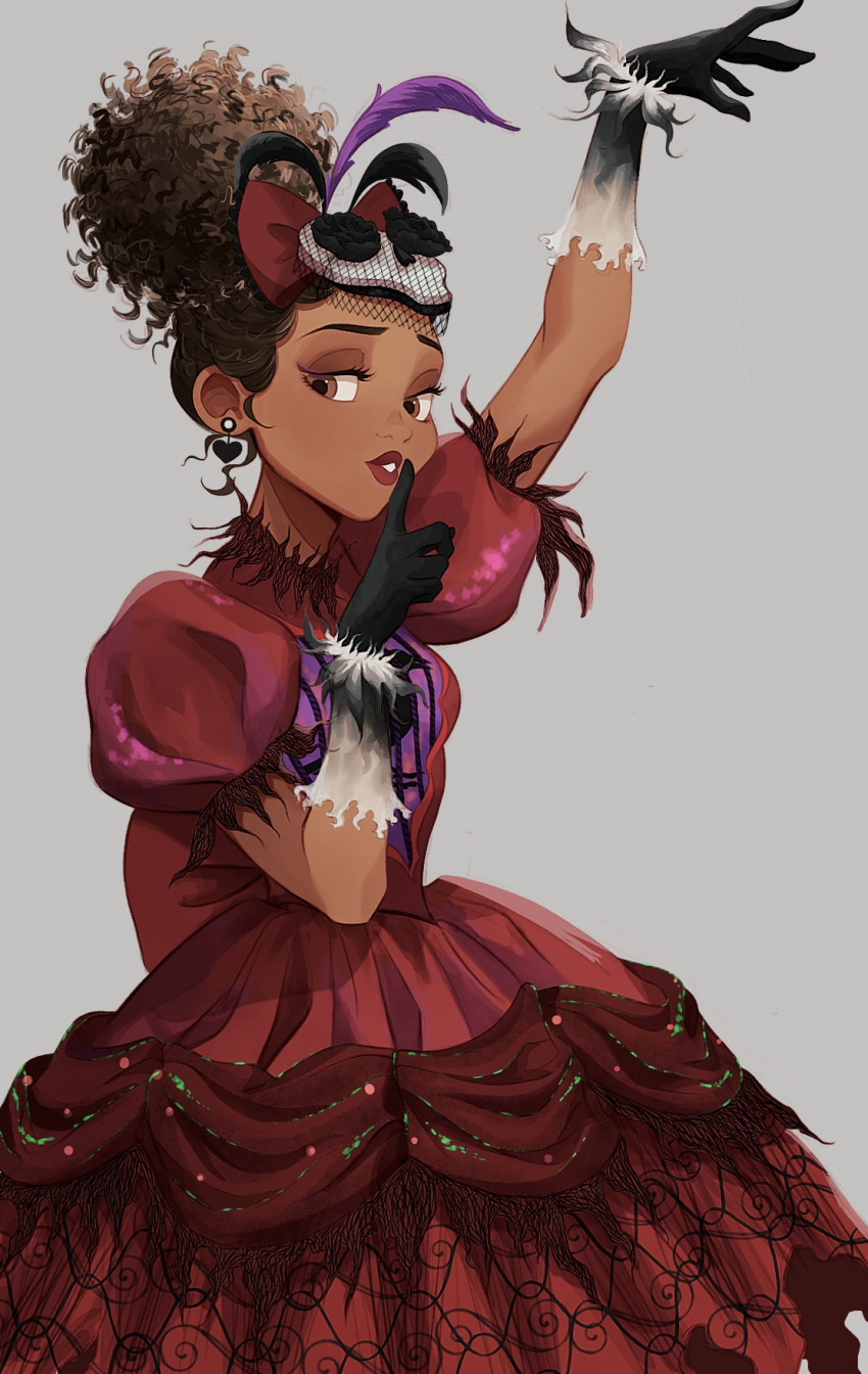 1girl, black_gloves, brown_eyes, brown_hair, disney, dolores_madrigal, dress, earrings