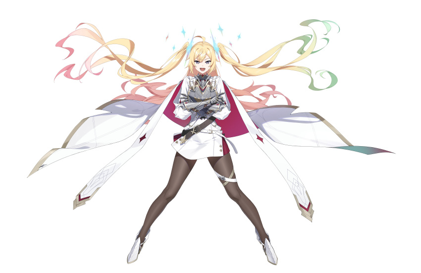 >:), 1girl, :d, absurdres, ahoge, armor, belt, blonde_hair