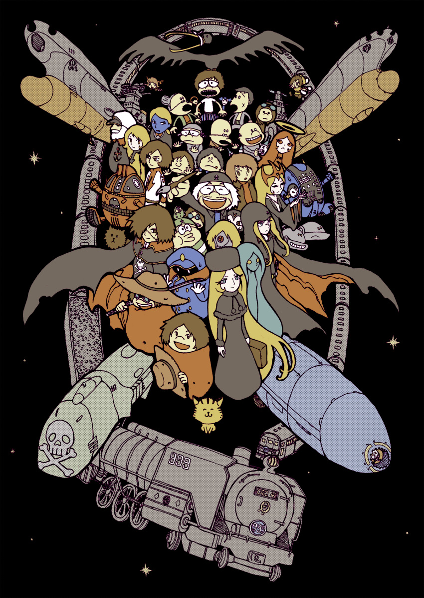 6+boys, absurdres, beard, blonde_hair, blue_hair, brown_hair, cat, character_request