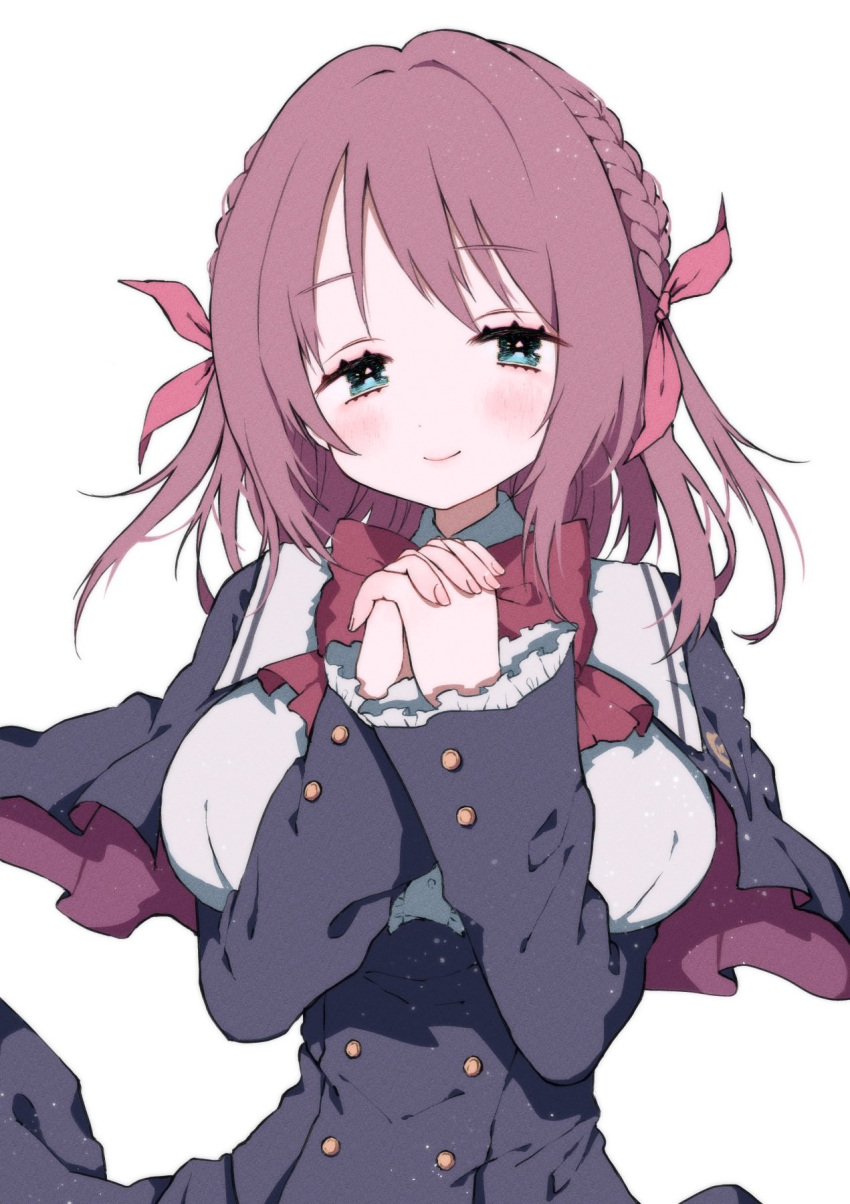 1girl, aoi_tori_(purple_software), aqua_eyes, black_capelet, black_dress, blush, bow, bowtie