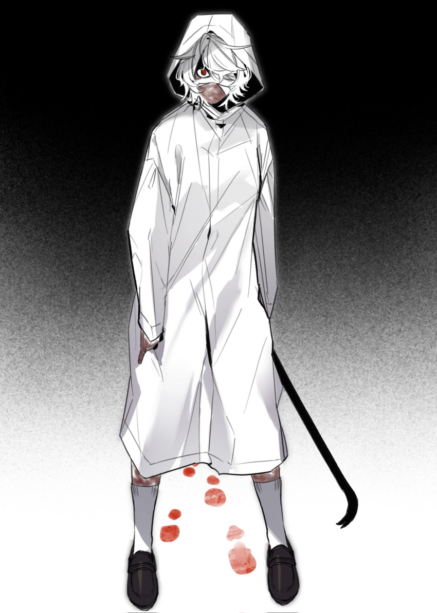 1girl, bandaged_head, bandages, black_background, blood, blood_on_face, blood_on_hands, crowbar