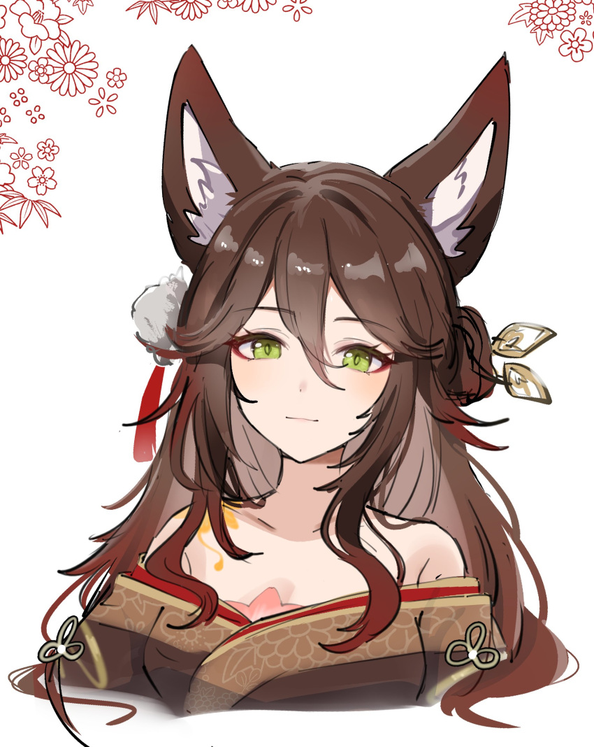 1girl, animal_ears, brown_dress, brown_hair, dress, fox_ears, fox_girl, fugue_(honkai:_star_rail)