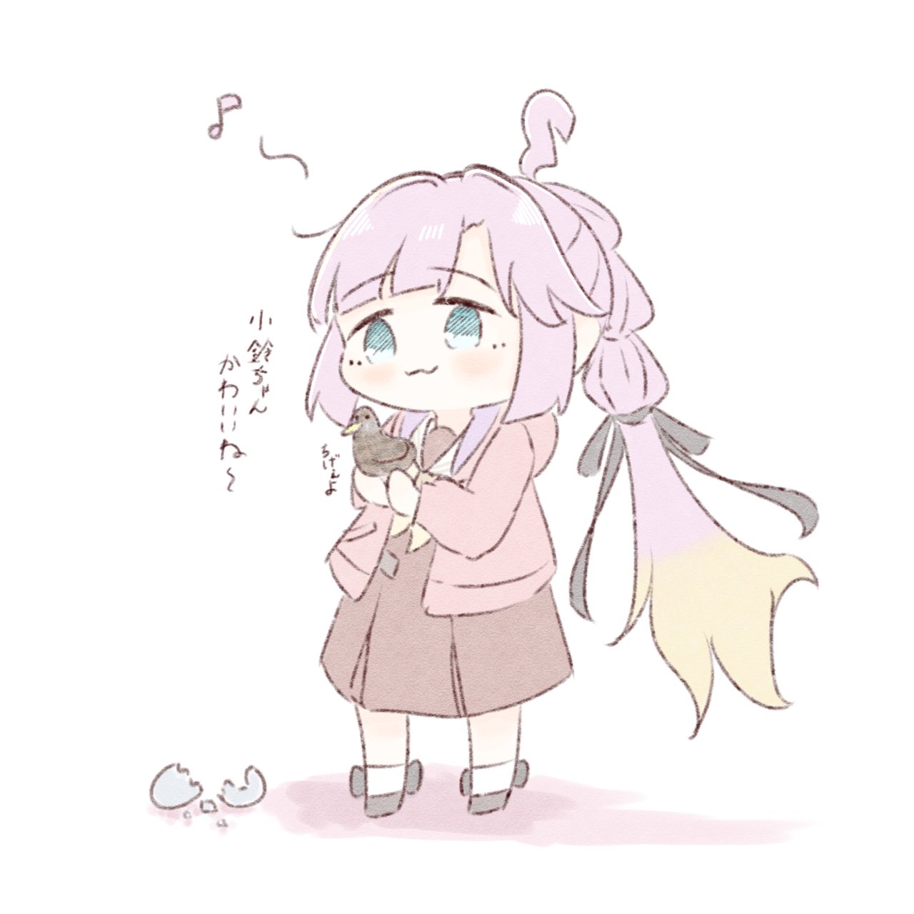 1girl, :3, ahoge, ameno_ryuu, animal, anyoji_hime, bird, black_bow