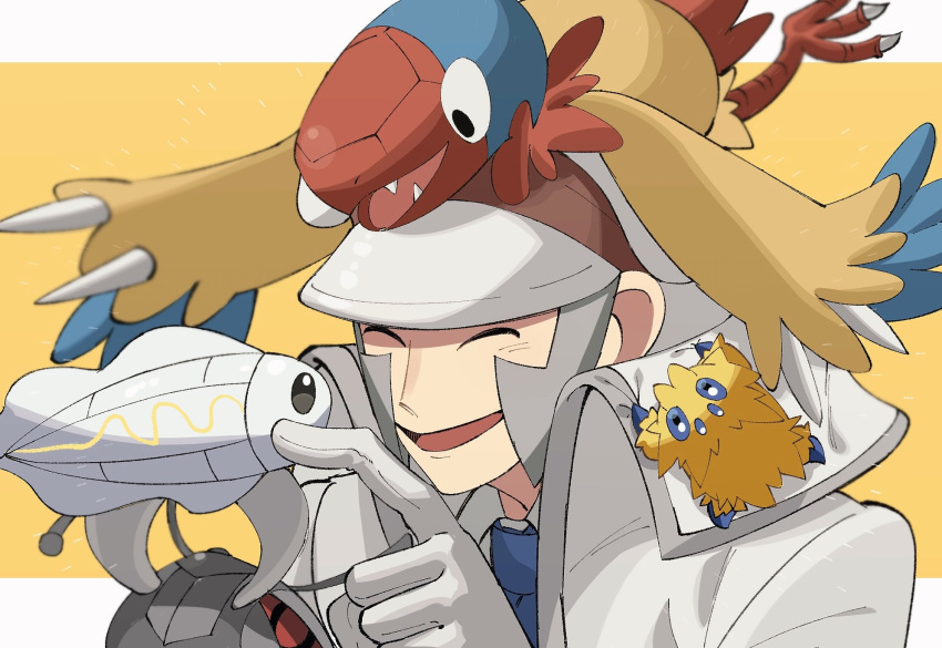 1boy, ant, antennae, archen, bird, black_eyes, blue_eyes, blue_necktie