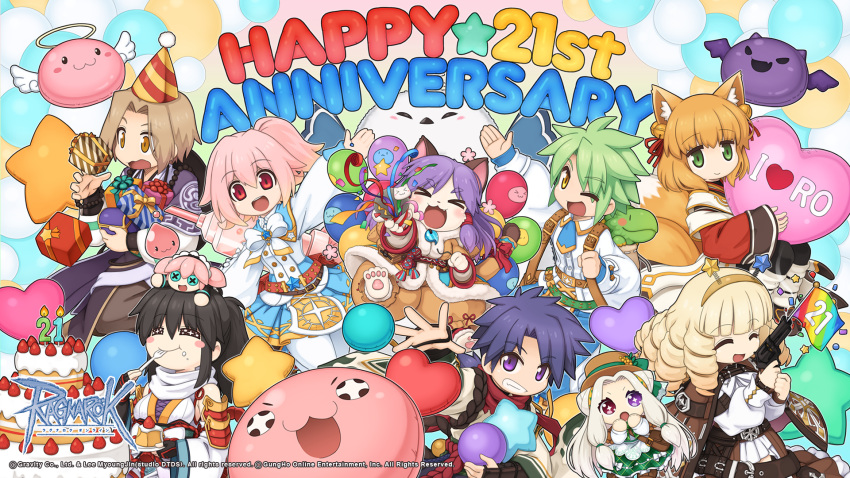 +_+, 3boys, 6+girls, :3, :d, angeling, animal_ears, anniversary