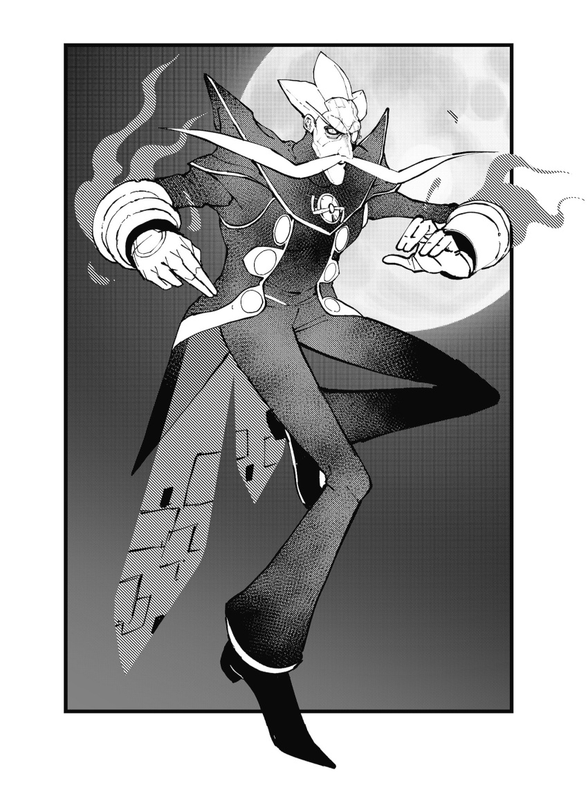 1boy, aron_(kid_icarus), facial_hair, gloves, greyscale, highres, kid_icarus, kid_icarus_uprising