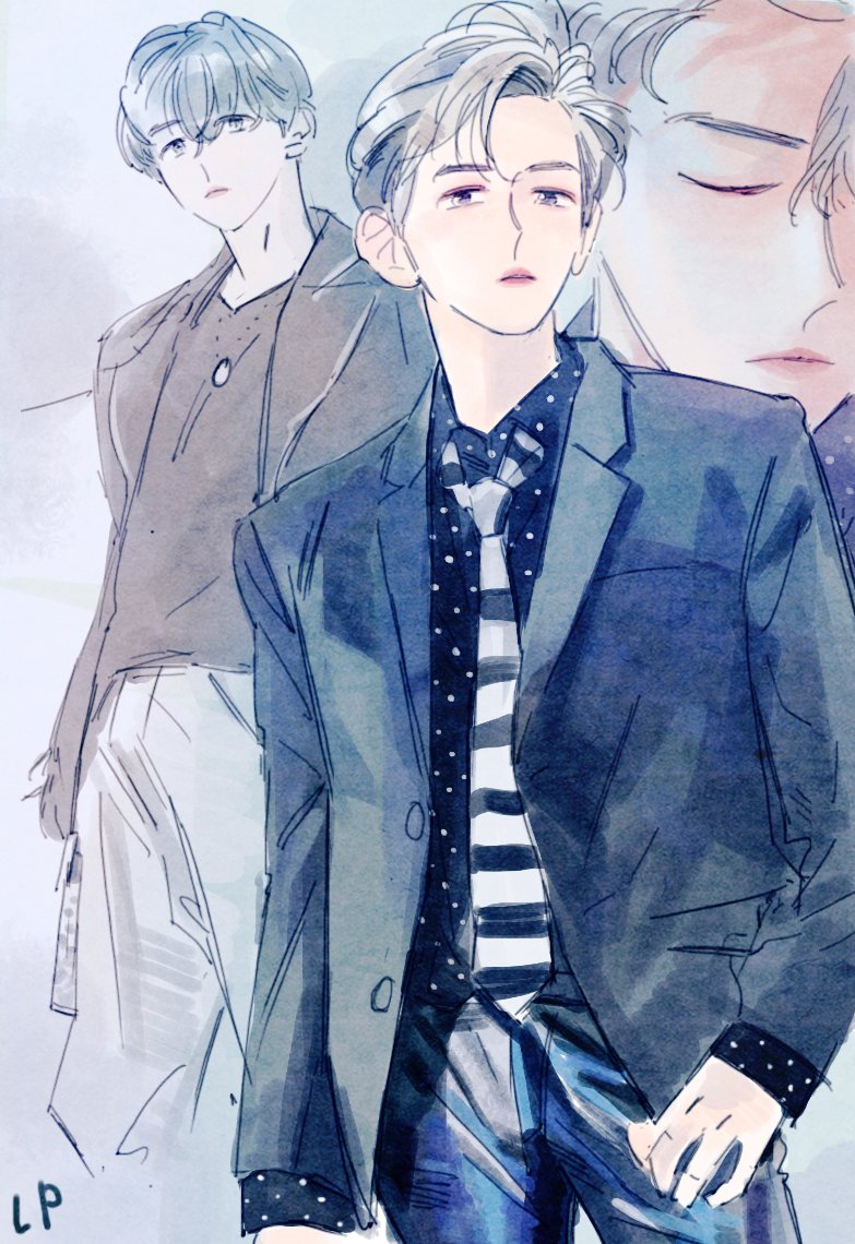 1boy, asian, baekhyun_(exo), exo, grey_background, grey_hair, idol, k-pop