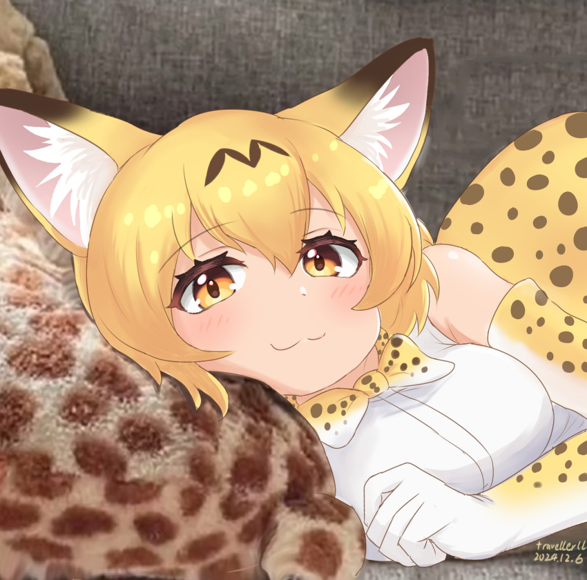 1girl, :3, animal_ear_fluff, animal_ears, artist_name, blonde_hair, blush, bow