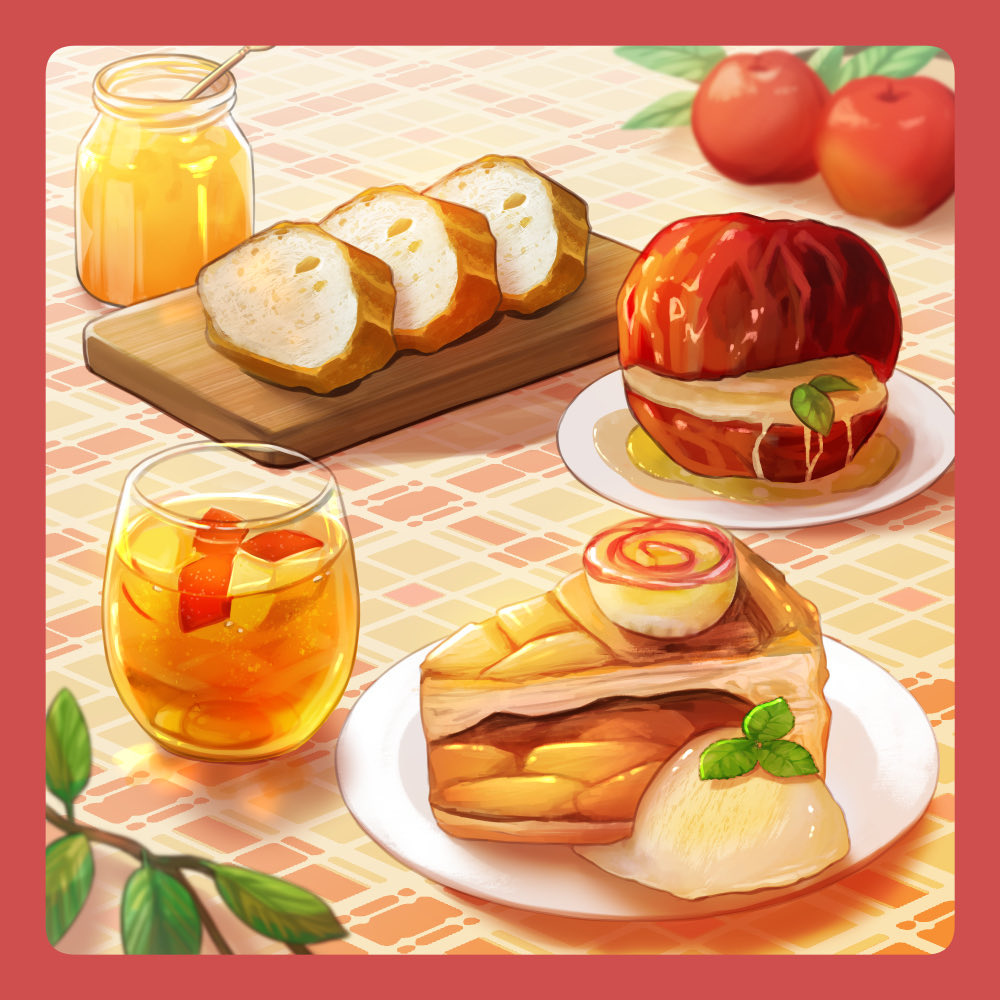 apple, apple_pie, apple_slice, bread, bread_slice, drink, food, food_focus