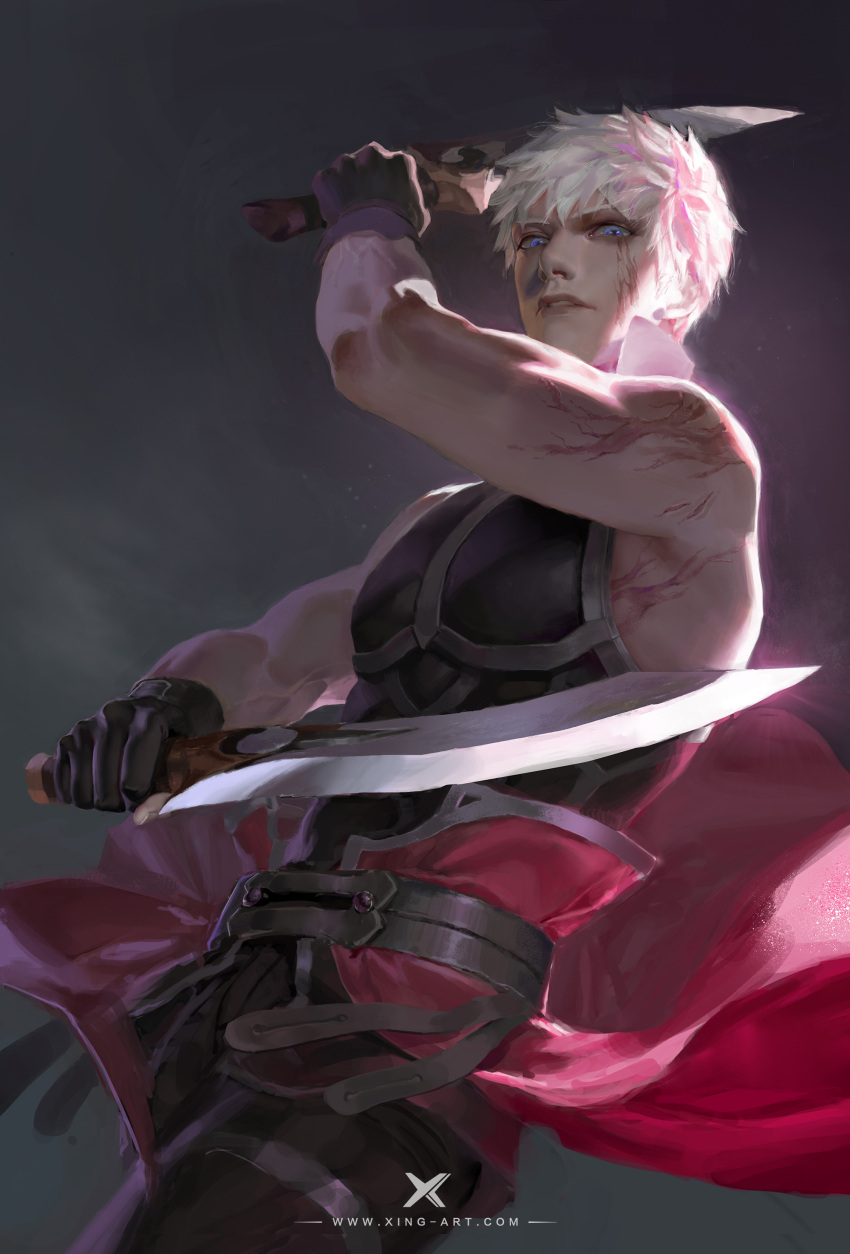 1boy, absurdres, artist_name, bare_shoulders, belt, black_bodysuit, black_gloves, bodysuit