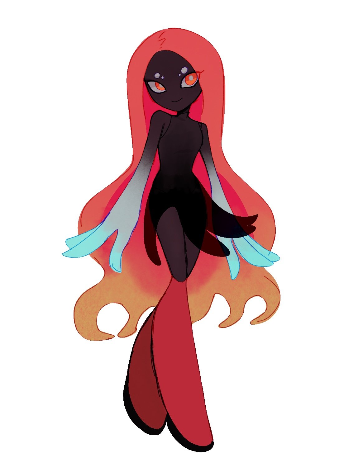 1girl, black_dress, black_skin, bright_pupils, colored_skin, dress, finn_feeder_(splatoon), full_body