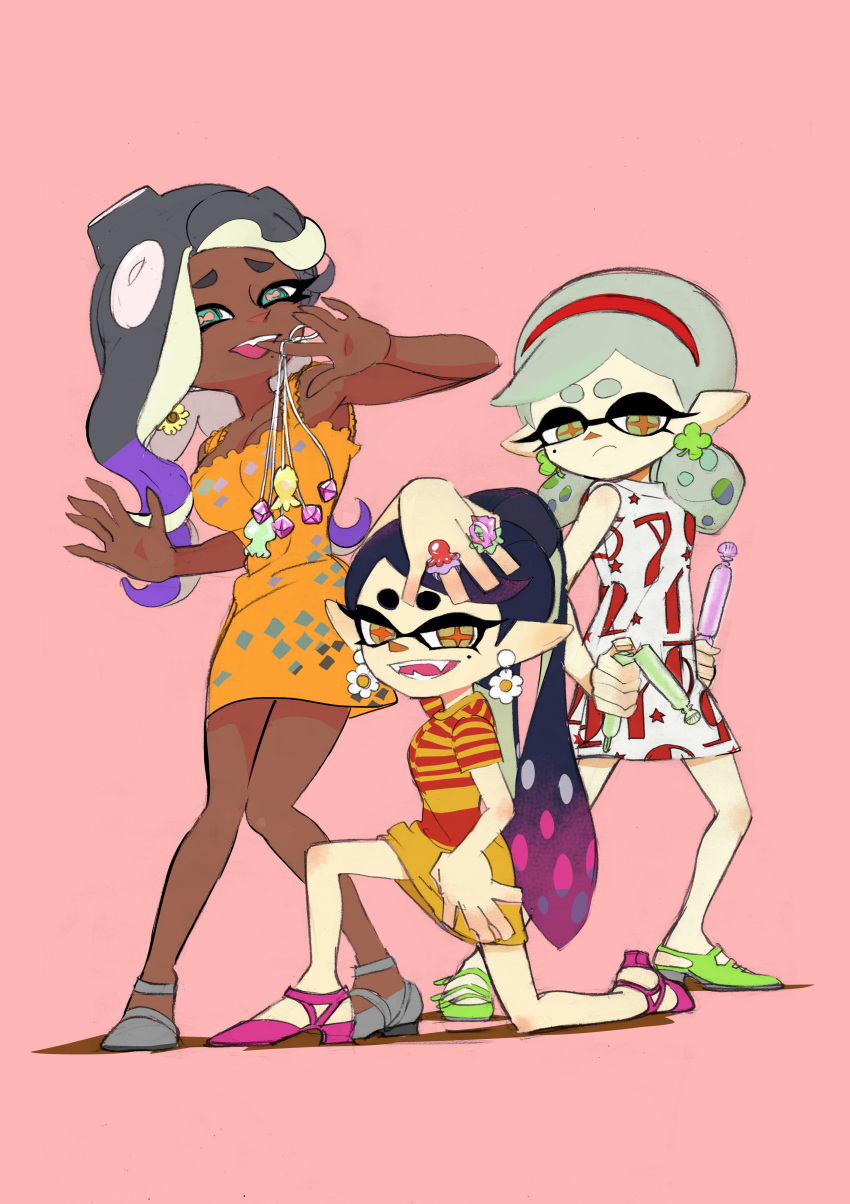 absurdres, alternate_costume, alternate_hairstyle, callie_(splatoon), clover_earrings, dark-skinned_female, dark_skin, double_popsicle