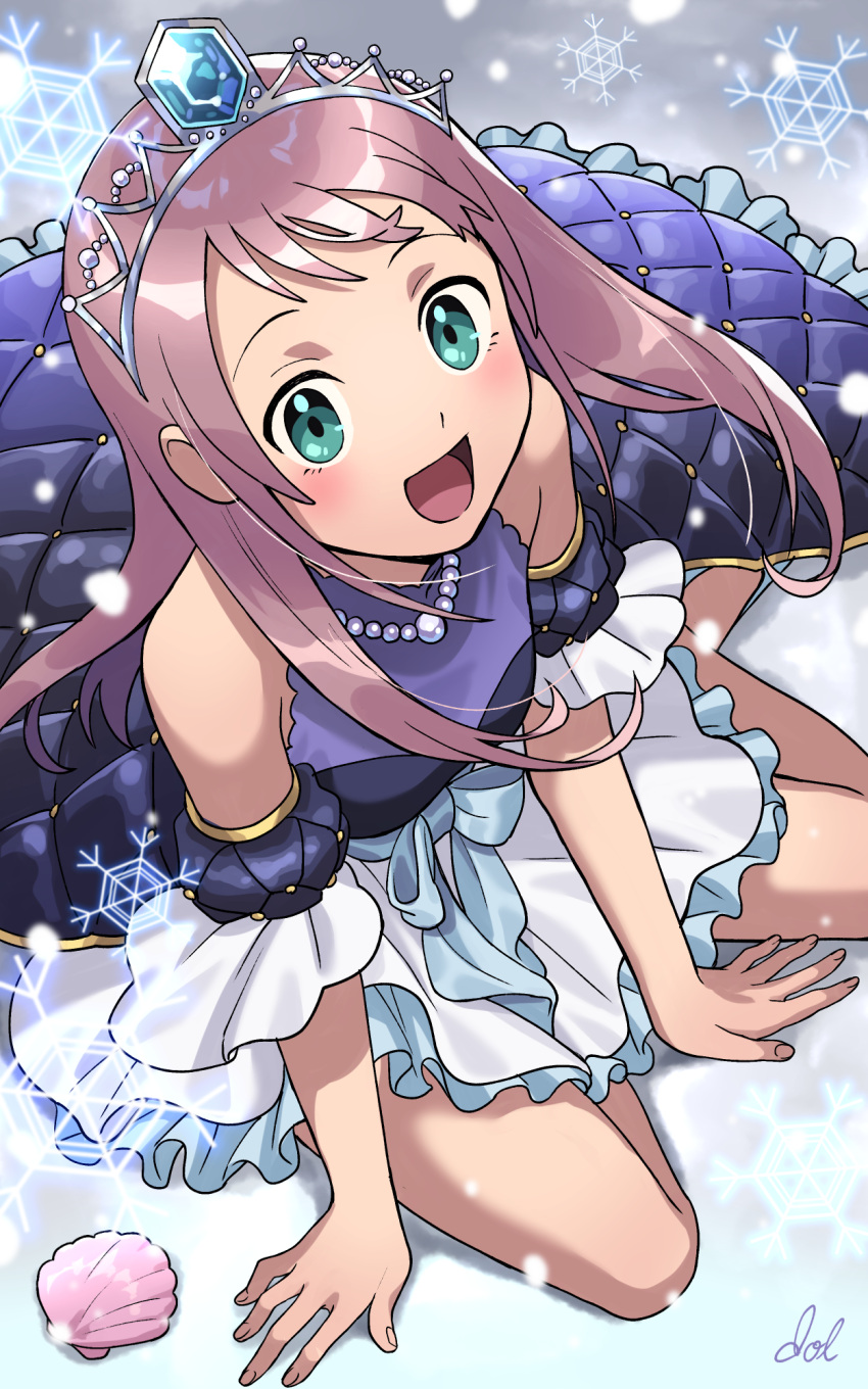 1girl, aqua_eyes, blue_gemstone, blue_sash, dolustoy, dress, from_above, gem