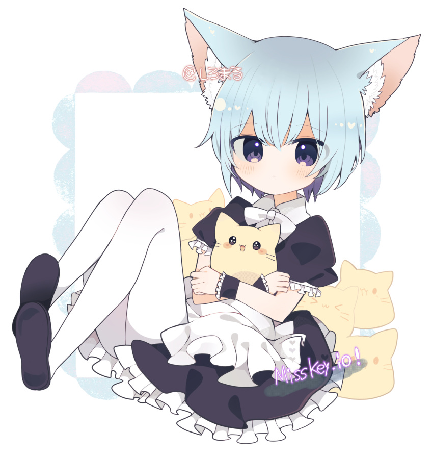 1boy, animal_ear_fluff, animal_ears, black_footwear, blob_(google), blobcat, blue_hair, blush