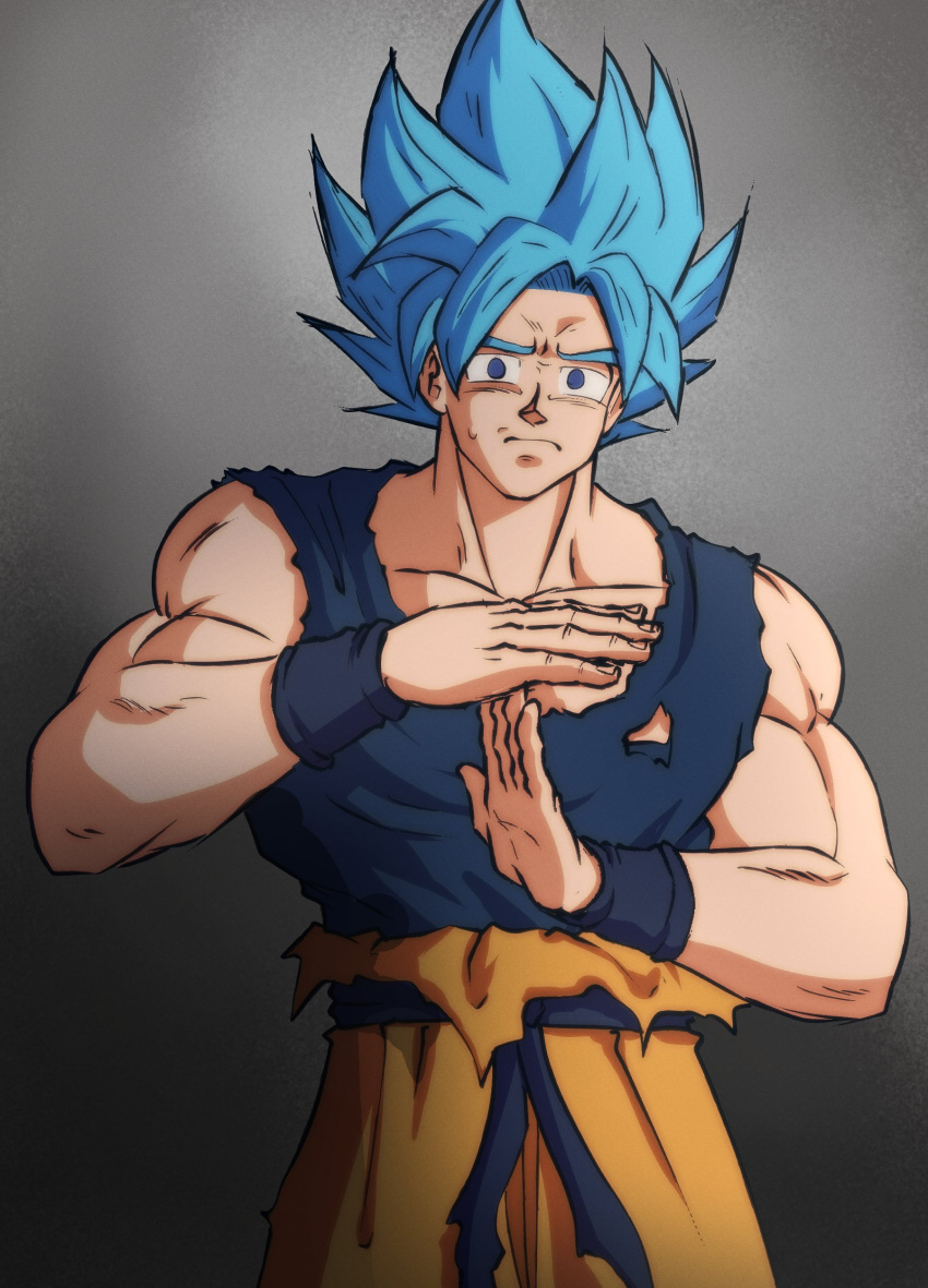 1boy, absurdres, blue_eyes, blue_hair, blue_sash, blue_vest, closed_mouth, cowboy_shot