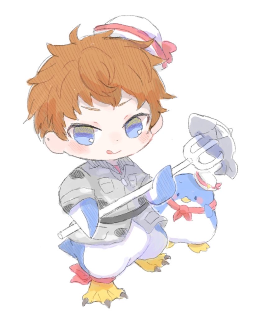 1boy, :q, animal, animal_hands, animal_legs, bird, blue_eyes, blush