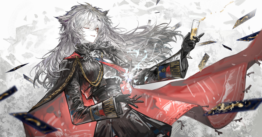 1girl, absurdres, aiguillette, animal_ears, arknights, black_gloves, black_jacket, black_skirt