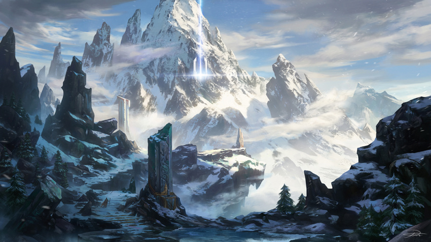 blue_sky, clouds, cloudy_sky, day, endless_gods, fog, hill, mountain