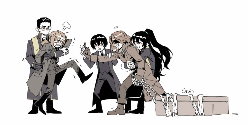 5boys, anger_vein, boots, chain, coat, coffin, dieci_association_(identity)_(project_moon), e.g.o_(project_moon)