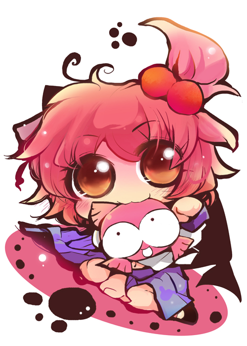 biting, chibi, fish, gyopi, kingyo_chuuihou!, pink_hair, side_ponytail, usoneko, wapiko
