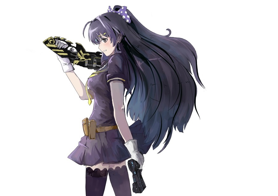 1girl, belt, belt_pouch, benghuai_xueyuan, blunt_bangs, blush, bow, chinese_commentary