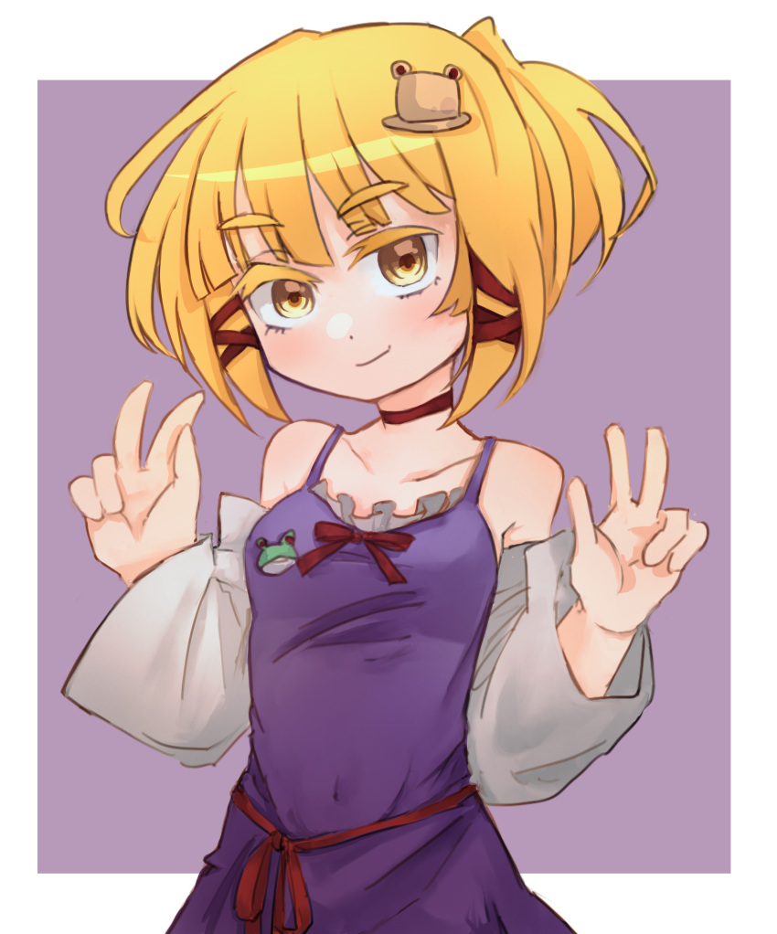1girl, absurdres, adapted_costume, bare_shoulders, blonde_hair, border, breasts, collarbone