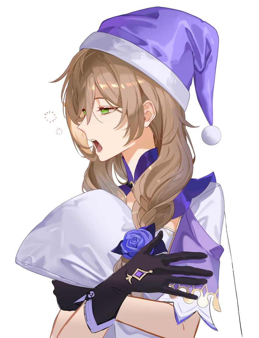 1girl, absurdres, black_choker, black_gloves, braid, brown_hair, choker, dress