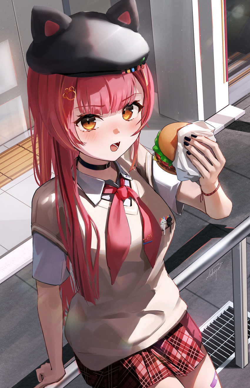 absurdres, alternate_costume, animal_ears, animal_hat, bandaid, bandaid_on_leg, black_collar, black_nails